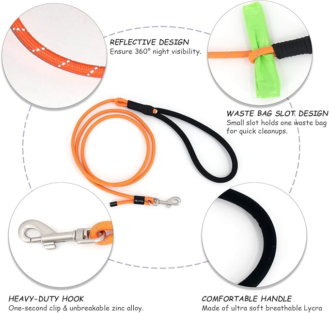 2 Pack Rope Dog Leash, 4.5 ft Lightweight Premium Rope Leash with Comfortable Padded Handle, Reflective Dog Leashes for Small and Medium Dogs, Kid-Friendly Family Set