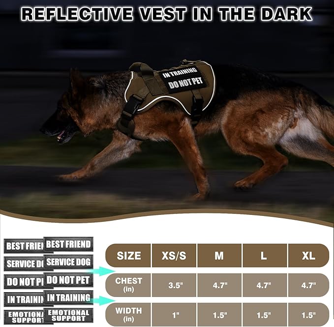 WINSEE Service Dog in Training Mesh Harness with 10 Pet Patches, Soft Air Mesh Breathable Tactical Dog Molle Vest, Reflective Military Pet Vest for Walking Hiking for Medium Dogs