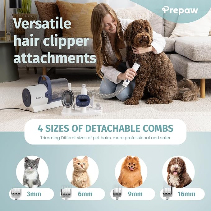 Premium Pet Grooming Kit with Vacuum, 11000Pa Suction Power, 2.5L Dust Cup, 7 Grooming Tools, Cordless Paw Trimmer, Nail Grinder, Large Capacity Dust Cup, Whisper Operation, USA Design