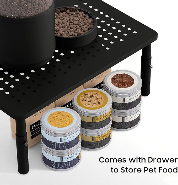 ‌Adjustable Automatic Cat Feeder Stand - Non-Slip Elevated Holder for Cats/Puppies, Fits Most Automatic Feeders & Water Dispensers, Black(Holder ONLY)