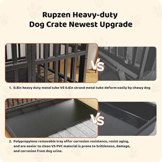 Heavy Duty Indestructible Dog Crate 60in with Removable Trays, Escape-Proof Double Door for High Anxiety Dog, Kennel with Lockable Wheels for Medium Large XL XXL Dogs