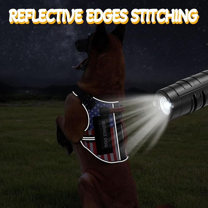 Service Dog Vest - HEYCAHVA Tactical Dog Harness Full Metal Buckles for Large Medium Dogs Reflective No Pull Dog Harnesses with Leather Handle, Hook & Loop for Hiking Training (Flag, L)