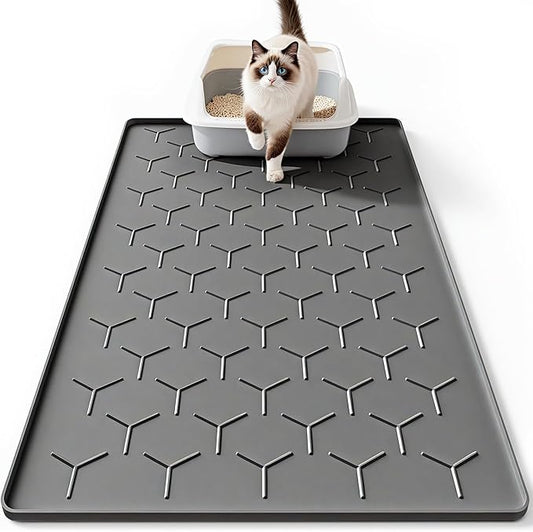 Large Silicone Cat Litter Mat, Waterproof/Urineproof, Litter Recycling, Easy to Clean, Soft on Kitty Paws (22"X34"-Dark Grey)