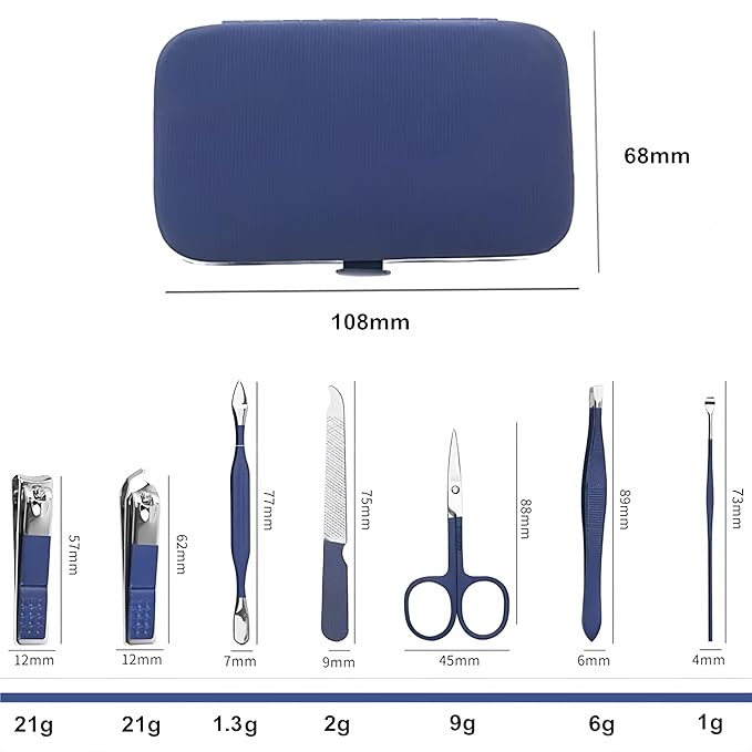 7pcs Manicure Set, Nail Clippers Kit, Stainless Steel Manicure Kit, Nail Clipping Tools Portable Travel Grooming Kit, The Best Gift with Luxurious Case (Blue)