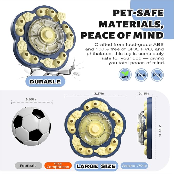 KADTC U.S. Brand & Design -3 Levels of Challenge - Spinning Dog Puzzle Toy for Small/Medium/Large Dogs Puzzles Feeder Treat Slow Dispenser Puppy Food Feeding Enrichment Toys Christmas & New Year Gift