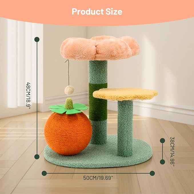 Sisal Cat Scratcher for Indoor Cat Kitten Sugar Ball Scratching Post with Hanging Ball,Solid Wooden 2 Level Track,Interactive Toy