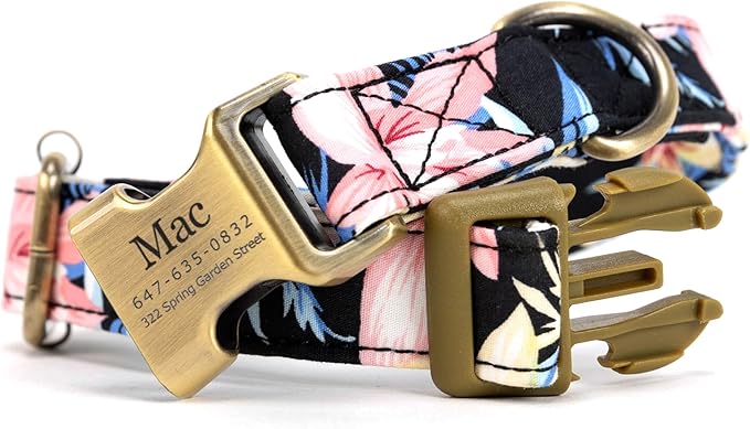 Personalized Dog Collar with Name and Phone Number Engraved,Adjustable Custom Puppy Collar,Organic Cotton Pet Collar for Small Medium Large Boy Girl Dogs