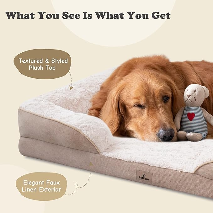 XL Orthopedic Dog Beds Large Sized Dog - Washable Large Dog Cat Bed Waterproof, Comfort Dogs Couch Sofa with Washable Removable Cover, Pet Bed with Nonskid Bottom, Beige, 42"