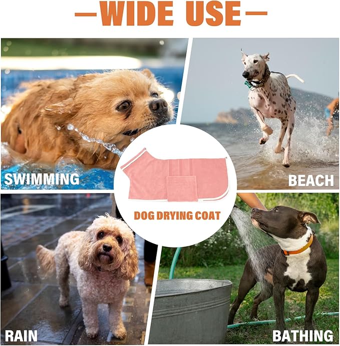 Dog Robe - Fast Drying Towel - Microfiber Super Absorbent Pet Bathrobe, Adjustable Collar & Belly Strap (Pink, Small)