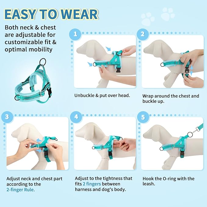 SlowTon No Pull Small Dog Harness and Leash Set, Puppy Soft Vest Harness Neck & Chest Adjustable, Reflective Lightweight Harness & Anti-Twist Pet Lead Combo for Small Medium Dogs(BL-Front Clip,XXS)