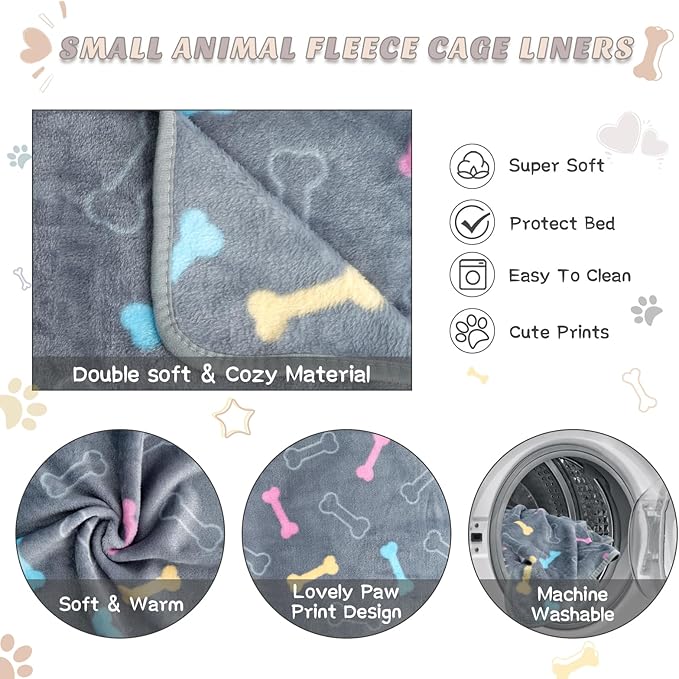 3 Pack Guinea Pig Cage Liner, Washable Guinea Pig Fleece Blankets Beding Accessories, Flannel Throw Warm Sleep Mat, Pet Pee Pads for Small Animal Hamster Rabbit Puppy Cat (Dark Color, 47x24 Inch)