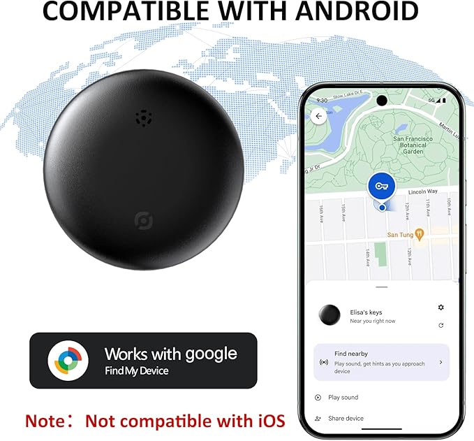 Bluetooth Tracker for Android, Android Airtag Compatible with Google Find My Device App, Replaceable Battery Item Finder, Tracker Tag for Keys, Suitcase, Backpack, Wallet, Luggage (for Keys)