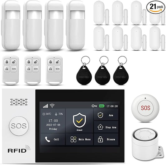 PGST 2025 WiFi Wireless Home Alarm System - 4.3-inch Touch Screen, 10-Minute Installation, 8 Door & Window Sensors + 4 Motion Sensors, APP Remote Control, Compatible with Alexa, No Monthly Fee