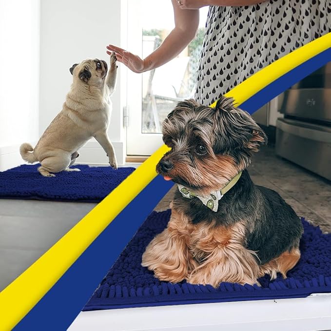 Muddy Mat® Shown on TV – Super Absorbent Microfiber Dog Door Mat for Muddy Paws, Non-Slip Washable Pet Rug, Quick Dry Chenille Entryway Carpet, Machine Washable Indoor Outdoor mat, Navy Blue 28"x18"