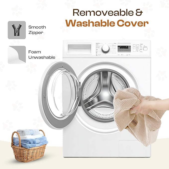 Replacement Cover for Miorun 5-Step Dog Stairs (Cover Only), Machine Washable, Anti-Slip, Fits Curved Dog Ramp for High Bed Up to 26", Beige