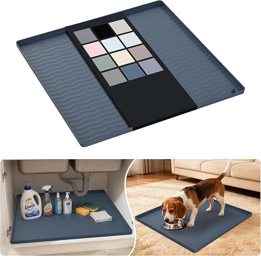 URMONA Waterproof Silicone Under Sink Mat 22'' x 22'' Shelf Liner for Kitchen and Bathroom, Cabinet and Counter Protector, Storage and Organizers, Litter Mat, Pet Cat Puppy Essentials(Dark Grey)