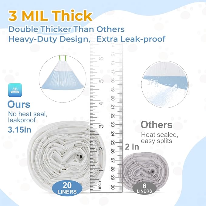 60 Pack Cat Litter Bags Liners for Neakas M1 and Pet Pivot Autoscooper 11 Open-Top Self-Cleaning Cat Litter Box, Heavy Duty 3 Mil Thickness Drawstring Leak-Proof Replaced Waste Bags, 27.17" x 13"