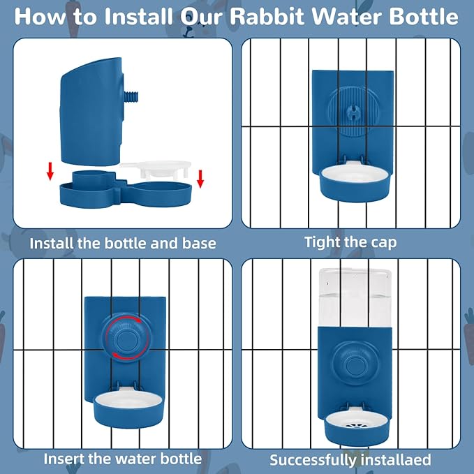Rypet Hanging Rabbit Water Bottle Cage, 21oz Guinea Pig Water Bottle Dispenser, Automatic Small Pet Cage Water Feeder for Bunny Chinchilla Hamster Hedgehog Ferret Rat Gerbil Small Animal (Blue)
