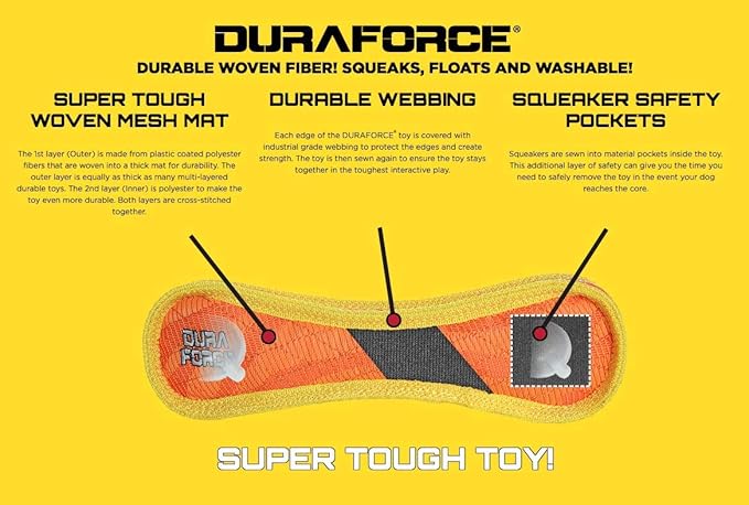 DURA FORCE - Durable Woven Fiber - Crab - Squeakers - Multiple Layers. Made Durable, Strong & Tough. Interactive Play Dog Toy (Tug, Toss & Fetch). Machine Washable & Floats (Combo Pack)