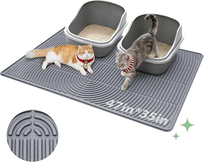 Cat Litter Box Mat,47" x 35" Extra Large Silicone Waterproof Litter Trapping Mat for Scatter Control Soft on Kitty Paws Non-Slip Easy to Clean