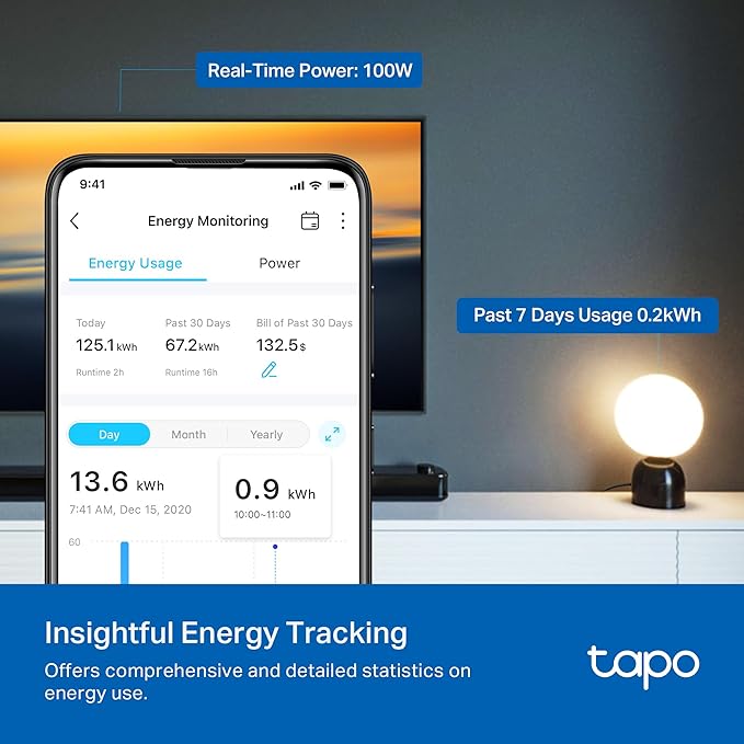 TP-Link 𝗧𝗮𝗽𝗼 Smart Plug Wi-Fi Mini, Energy Monitoring, Compatible with Alexa & Google Home & Samsung SmartThings, Timer, 15A/1800W Max, ETL Certified, 2.4G Wi-Fi Only, Tapo P115(2-Pack)