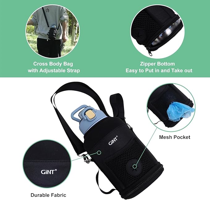 GiNT 37oz Insulated Stainless Steel Dog & Human Water Bottle, All-in-1 Travel Dispenser with Detachable Bowls & Carrying Case, Leak-Proof Pet Canteen for Walking, Hiking, Camping, Car (Blue)