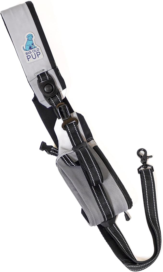 5-in-1 Reflective Cross-Body Dog Leash System, Hands-Free Design with Storage Pouch, Car Restraint, Hoist Support for Walking, Night Safety