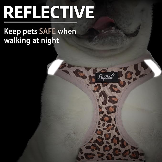 PUPTECK Dog Harness and Leash Set for Small Medium Dogs No Pull Step-in Soft Mesh Puppy Cat Vest Harnesses Reflective at Night, Brown Leopard Print, M