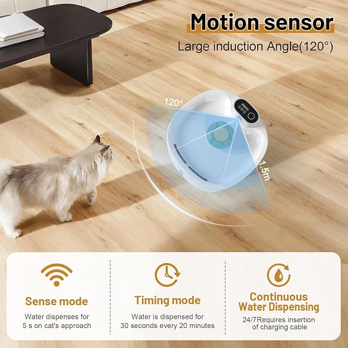 Wireless Cat Water Fountain,42000mAH Battery Operated Cordless Cat Fountain,91OZ/2.6L Automatic Pet Water Dispenser Rechargeable Drinking Fountains with Motion Sensor for Cats and Dogs