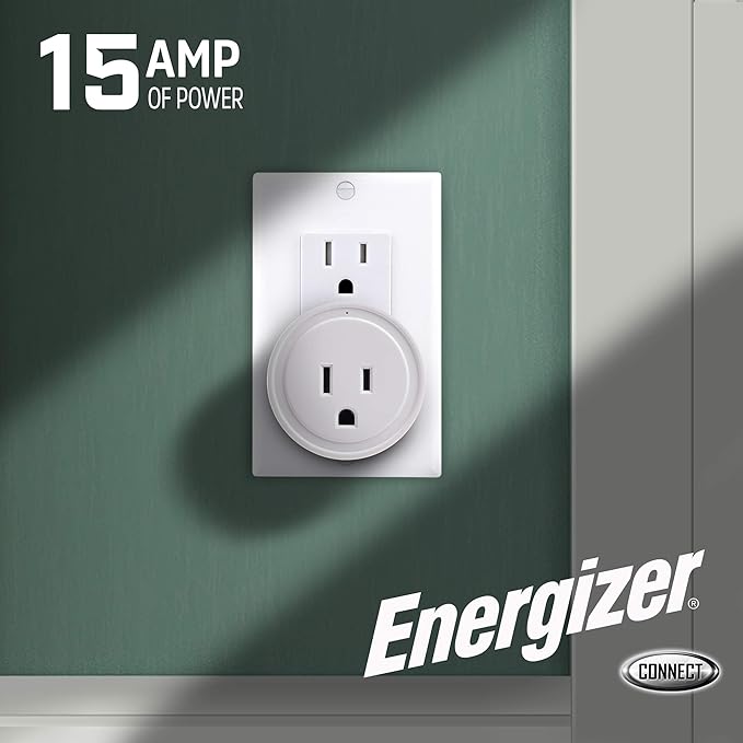 Energizer Connect Smart WiFi Plug, Mobile Connect App Enabled, Voice Controlled, Alexa, Echo, Siri, Hey Google Enabled, No Hub Required, Mini Outlet 15-Watt, 2.4GHz, ETL & FCC Certified