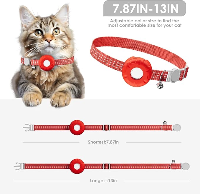 Cat Tracker,Pet Tracker for Cats Compatible with Apple Find My App(Only iOS),Waterproof Tracker Cat Collar with Safety Elastic Buckle,No Monthly Fee,Works with Any Collar (Red)