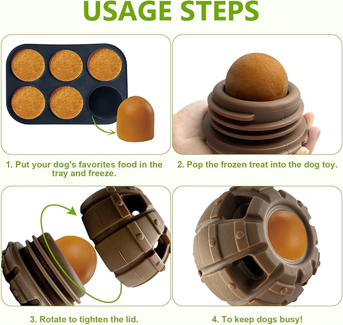 Yipetor Treat Dispensing Dog Toy, Long-Lasting Durable Large Dog Toys, Freezable Fillable Rubber Dog Toys, DIY Interactive Dog Puzzle Play Toy, Holds Kibble, Stopper+Silicone DIY Treat Tray (Small)