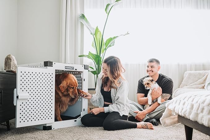 Impact Indestructible High Anxiety Dog Crate for XXL Dogs - Heavy Duty Escape Proof Indoor Dog Kennel with Powder-Coated Aluminum - Ideal for Escape Artists (White, 48" (48.5" L x 32.5" W x 36" H)