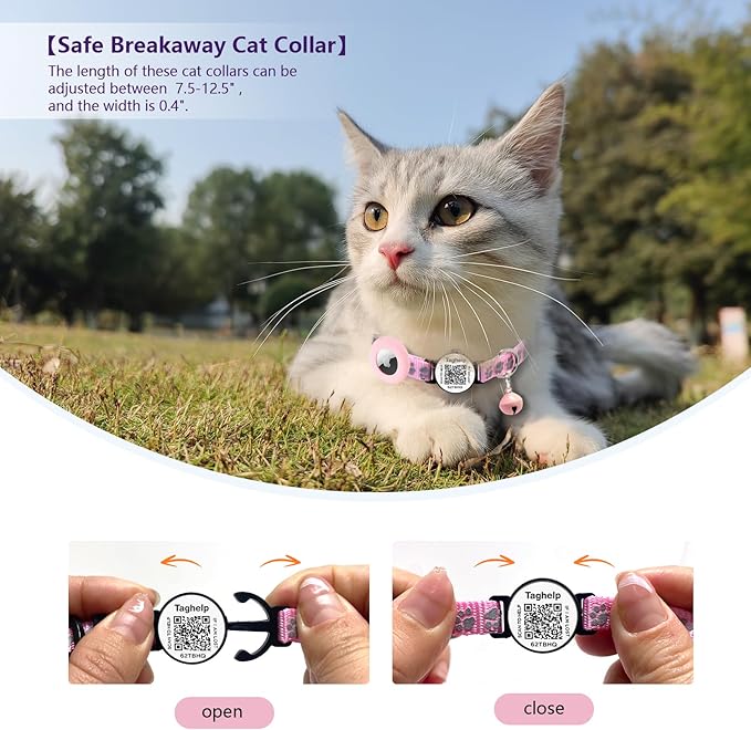 Smart QR Code Cat Collar - 2 Pack Breakaway Safety Collar with Online ID Profile, Reflective, Glow in The Dark & AirTag Holder for Kitten, Cats - Adjustable, Bell Included (Black)