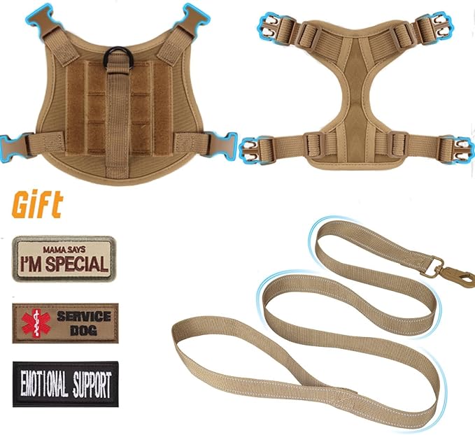 Tactical Dog Harness for Small Dogs, Military Puppy Vest Harness and Leash for Outdoor Training, Adjustable Service Dog Vest with Handle, 3 Patches