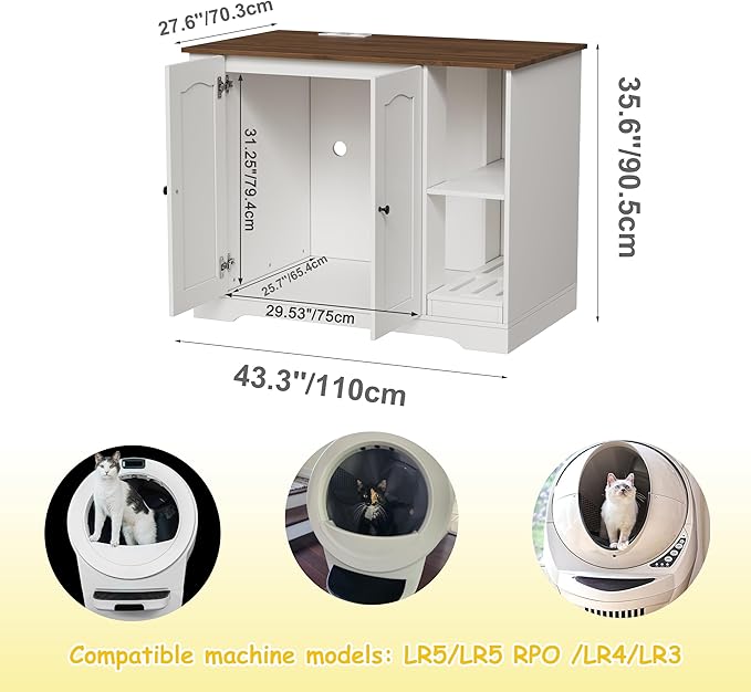 PAKASEPT Large Cat Litter Enclosure with Litter Collector, Wooden Cat Washroom Enclosure for self-Cleaning Litter Boxes, Large Hidden Litter Box Furniture with Charging Station, Wooden Cat House