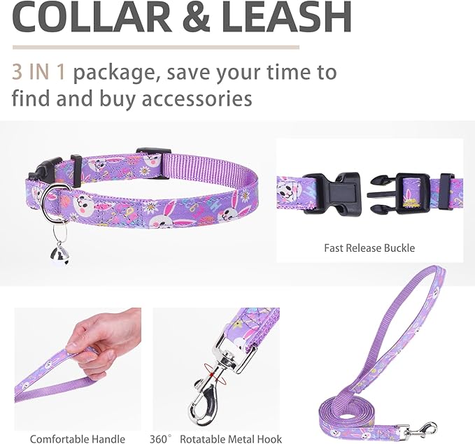 PUPTECK Adjustable Dog Harness Collar and Leash Set Step in No Pull Pet Harness for Small Medium Dogs Puppy and Cats Outdoor Walking Running, Soft Mesh Padded Reflective Vest Easter Harnesses