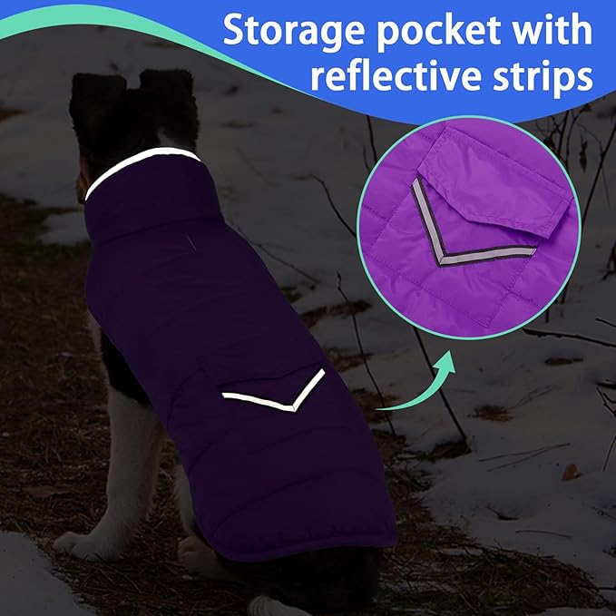 MIGOHI Warm Dog Snowsuit - Winter Dog Jacket, Reflective Windproof Fleece Vest with Leash Hole and Furry Collar