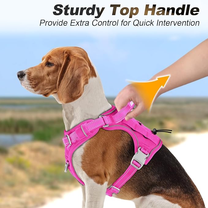 BARKBAY Service Dog Vest Tactical Dog Harness Medium Large Sized Dog Tags Personalized No Pull Adjustable Harness Reflective K9 Working Training Easy Control Military Molle System(Pink,S)