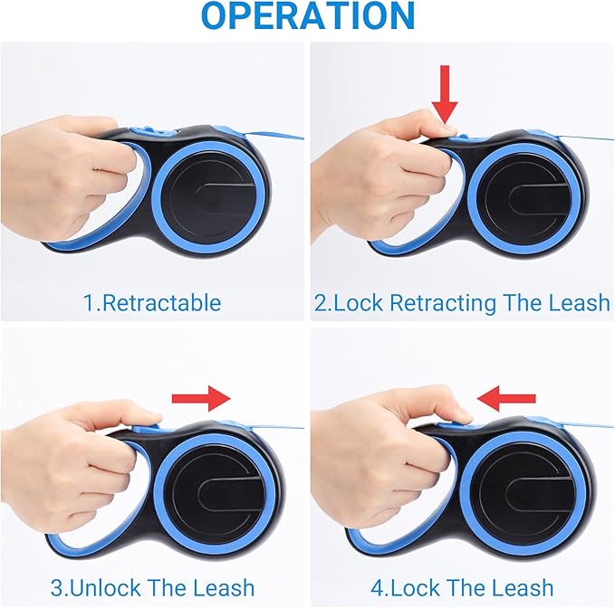 Segarty Dog Leash Retractable, 16ft Heavy Duty Walking Dog Leash for Medium Small Dogs up to 44lb, Anti-Slip Handle 360°Tangle-Free Nylon Tape, One-Handed One Button Lock and Release (Blue)