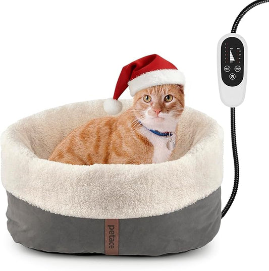 Heated Cat Bed with Auto Shut Off Timer, 17.7" x 13.7" Adjustable Temperature Indoor Pet Heating Cushion Bed for Kittens, Cats, Puppies and Small Dogs, Gray