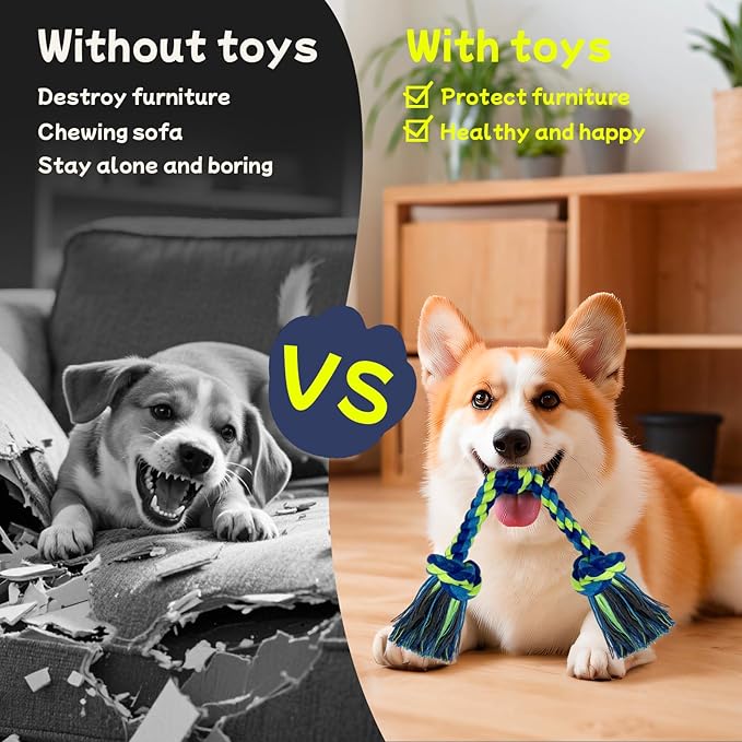 Rocfish [3 Pack] Puppy Dog Rope Toys, 17.8 in 3 Knots Chew Toy for Small Medium Dogs, Heavy Duty Puppy Rope Toy, Natural Cotton Pull Toy for Tug of War and Teeth Cleaning