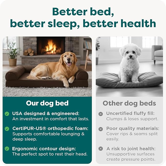 Furhaven Orthopedic Dog Bed for Large Dogs w/ Removable Bolsters & Washable Cover, For Dogs Up to 95 lbs - Plush & Suede Sofa - Espresso, Jumbo/XL