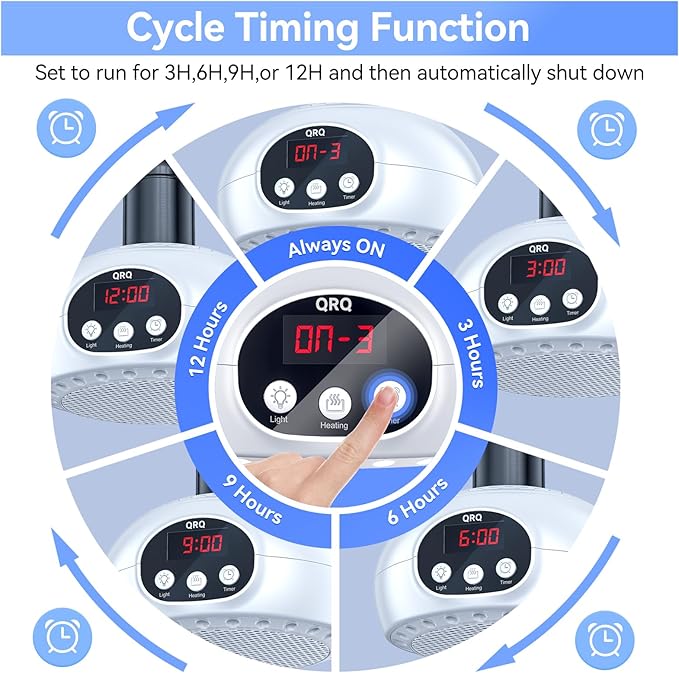 QRQ Chicken Coop Heater, 200W-350W-500W Reptile Heat Lamp Upgraded with UVA UVB Light 3-6-9-12H Timer, Chicken House Dog House Greenhouse Heater Outdoor,for Dog Cats Reptile Bird (White)