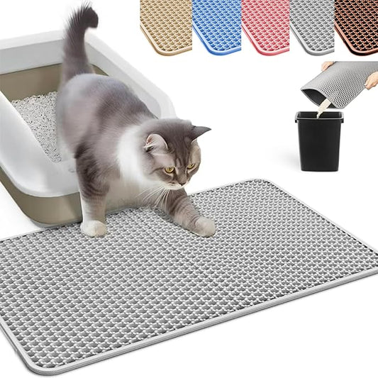 HCY&WLD Cat Litter Mat, Honeycomb Double Layer Cat Litter Trapping Mat, Waterproof Urine Proof Non-Slip, Scatter Control, Less Waste, Easier to Clean (Light Gray, 45" X 26")