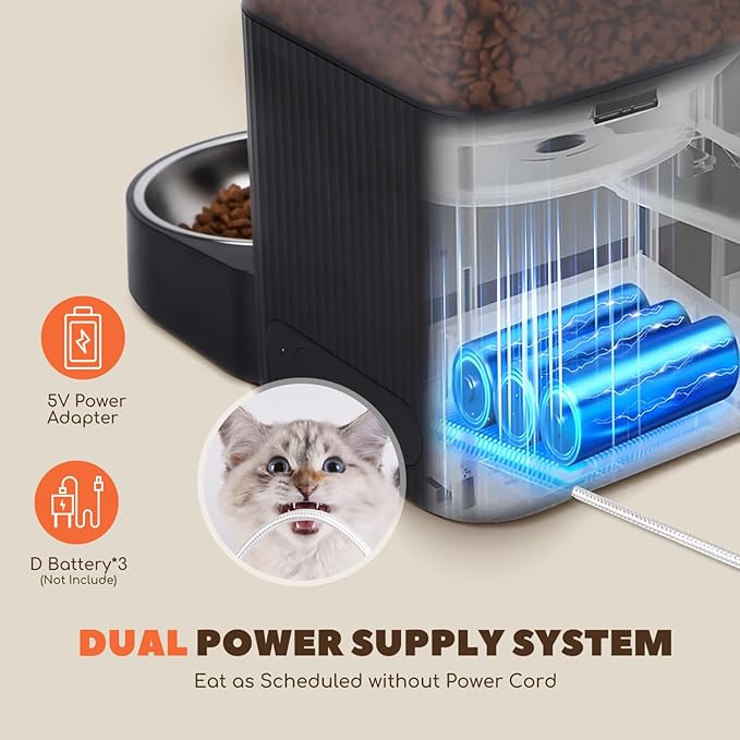 Nobleza Automatic Cat Feeder, WiFi 4.2qt Large Container Automatic Dog Feeder Dispenser with Slow Feeding Sensor, Easy Setup with Dual Power Safety Material Cat Food Dispenser