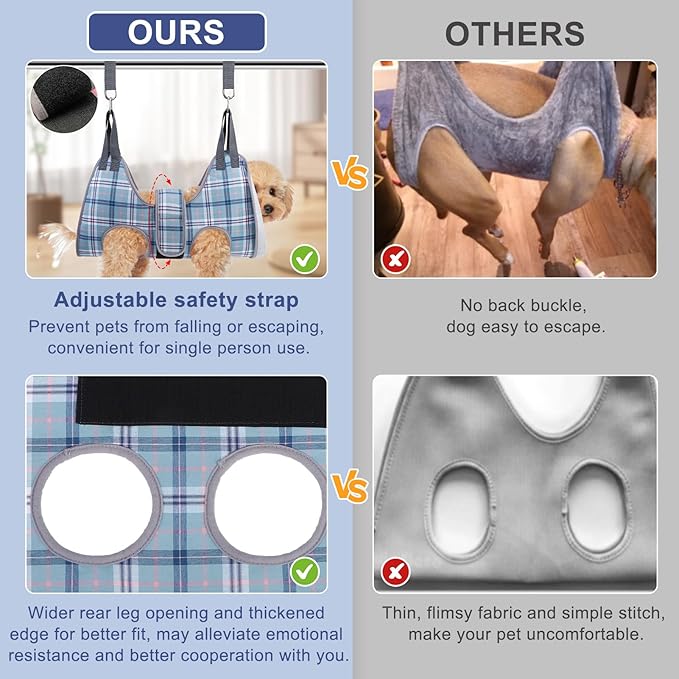 BEAUTYZOO Dog Grooming Hammock, Medium Dog Sling for Nail Trimming, Dog Hanging Harness for Claw Care with Thick Fabric Neck Support Wide Strap Restraint Cat Grooming Hammock, Blue M