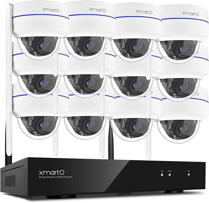 [AI Tracking Ceiling CAM] XMARTO 16CH 2K HD Metal Dome PTZ Wireless Security Camera System, 12*Automatic-Follow, 2-Way Audio and Night Vision Camera, 16CH 4K Long Range WiFi 6 Surveillance DVR NVR Kit