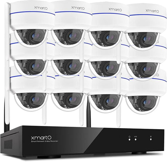 [AI Tracking Ceiling CAM] XMARTO 16CH 2K HD Metal Dome PTZ Wireless Security Camera System, 12*Automatic-Follow, 2-Way Audio and Night Vision Camera, 16CH 4K Long Range WiFi 6 Surveillance DVR NVR Kit