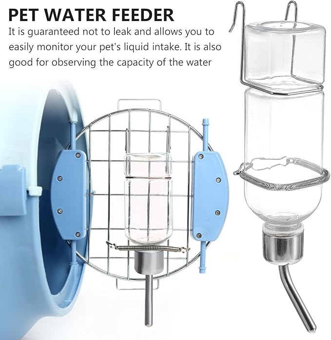 POPETPOP 2Pcs Pet Water Feeder Bunny Fountain Drinking Bottle for Small Pets Automatic Hanging Dispenser for Hamsters and Rabbits Design